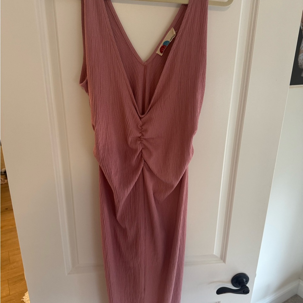 Free People Beach Ruched V-Neck Dress in Dusty Rose